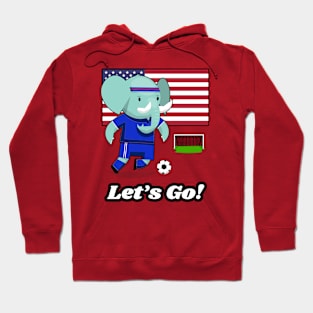 ⚽ USA Soccer, Cute Elephant Scores a Goal, Let's Go! Team Spirit Hoodie